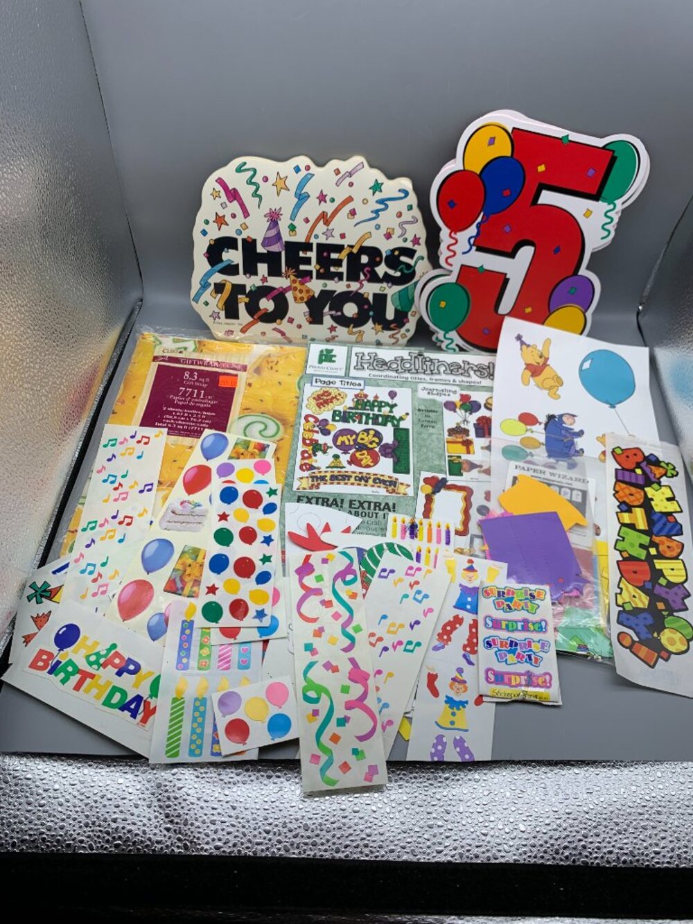 Assortment of Birthday Themed Stickers/Cut-outs/Wrapping Paper/Frames Crafting